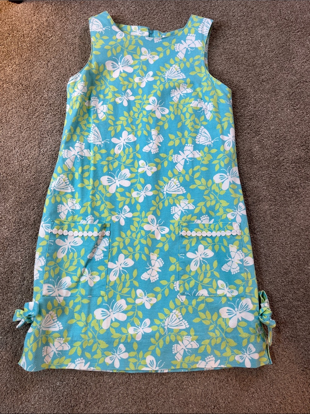 🦋🍃Vintage White Label Lilly Pulitzer Shift sz4 Aqua Blue Lime Green Butterfly